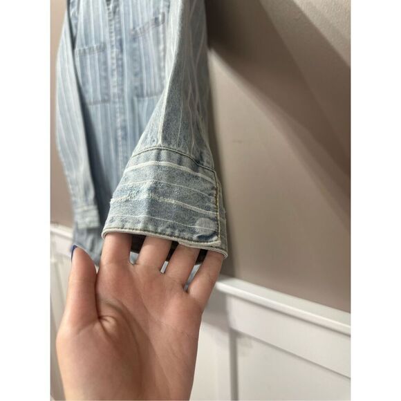 NWOT ONETEASPOON Prophecy Long Sleeve Blue Denim Stripped Shorts Romper Jumpsuit - Picture 3 of 13